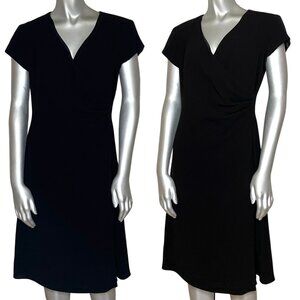 Vintage 2000S LRL Ralph Lauren Black Silky V-Neck Faux Wrap Ruched Gathered Mid-